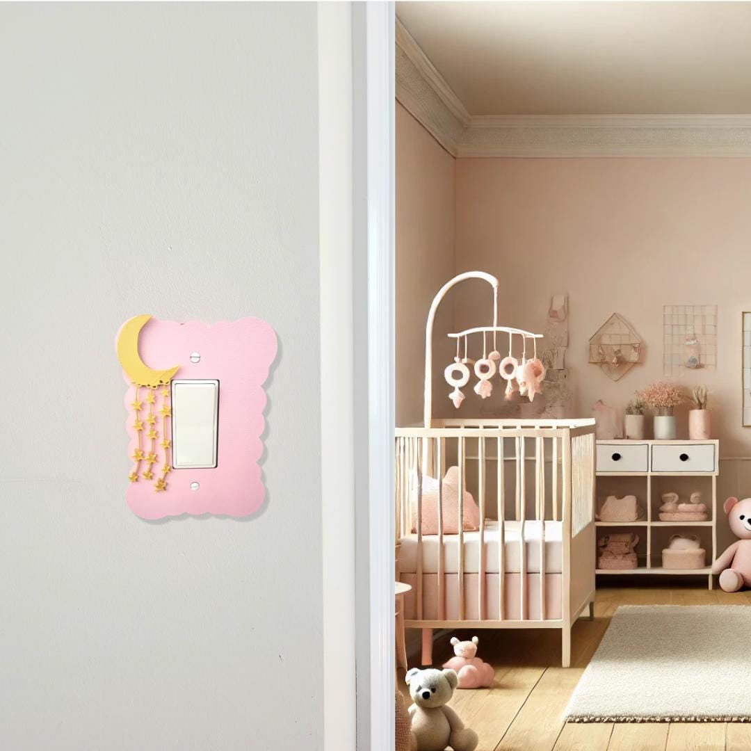 Moon and Stars Light Switch Cover, Cloudy Wall Plate For Nursery, Wavy Rocker Switch, Outlet, Unique Switch For Kids Room, Baby Shower Gift,