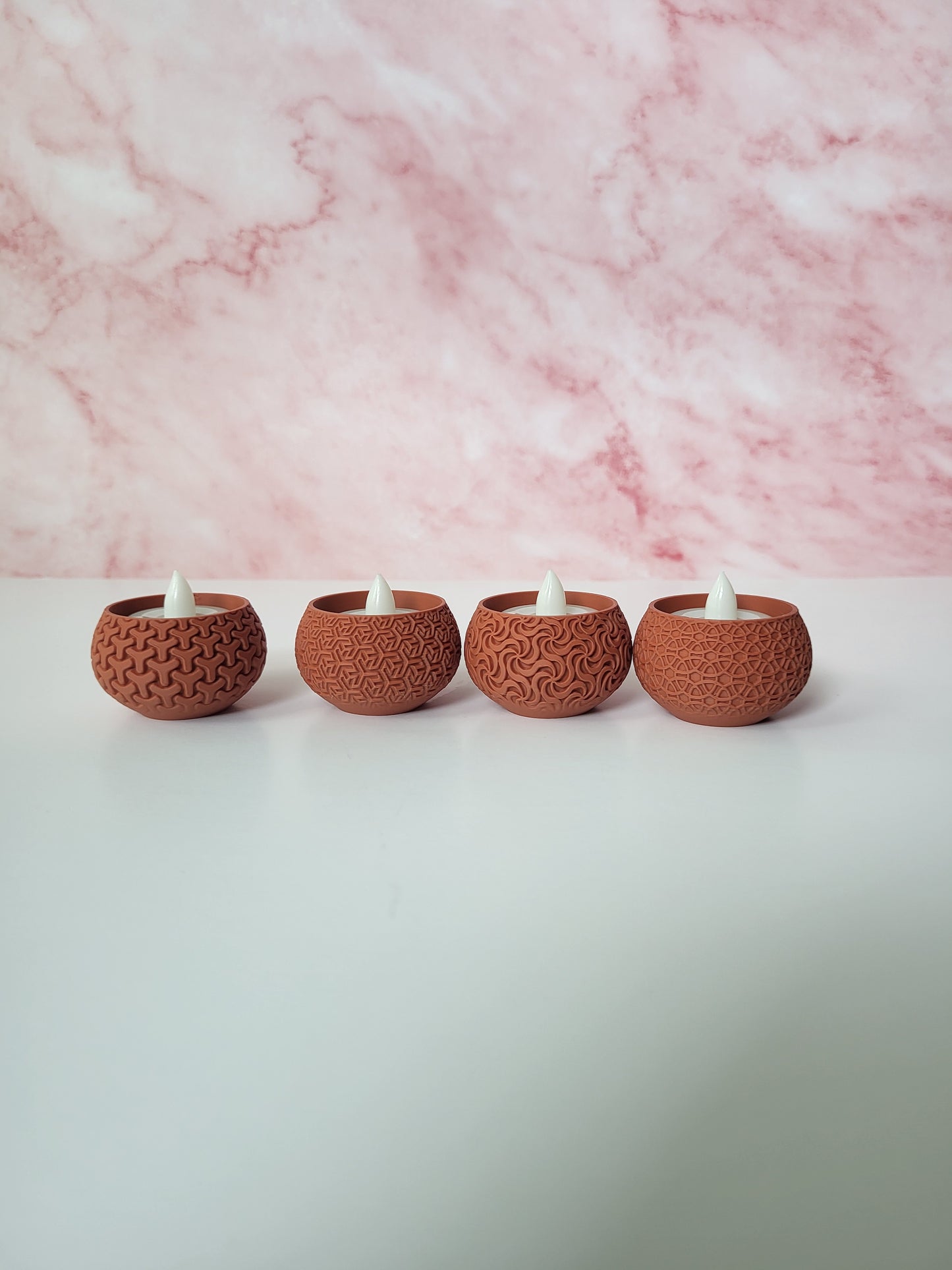Set of 4 Round Patterned Votive LED Tea Light Candle Holder