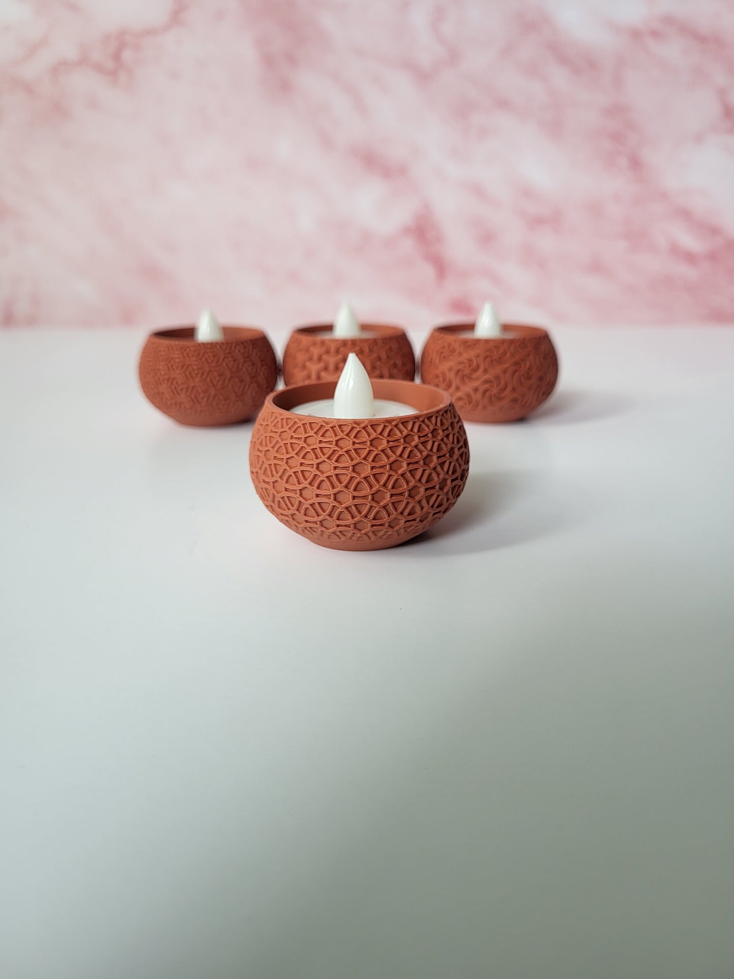 Set of 4 Round Patterned Votive LED Tea Light Candle Holder