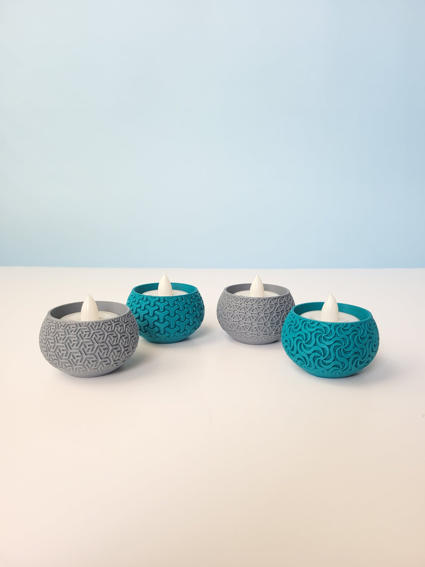 Set of 4 Round Patterned Votive LED Tea Light Candle Holder