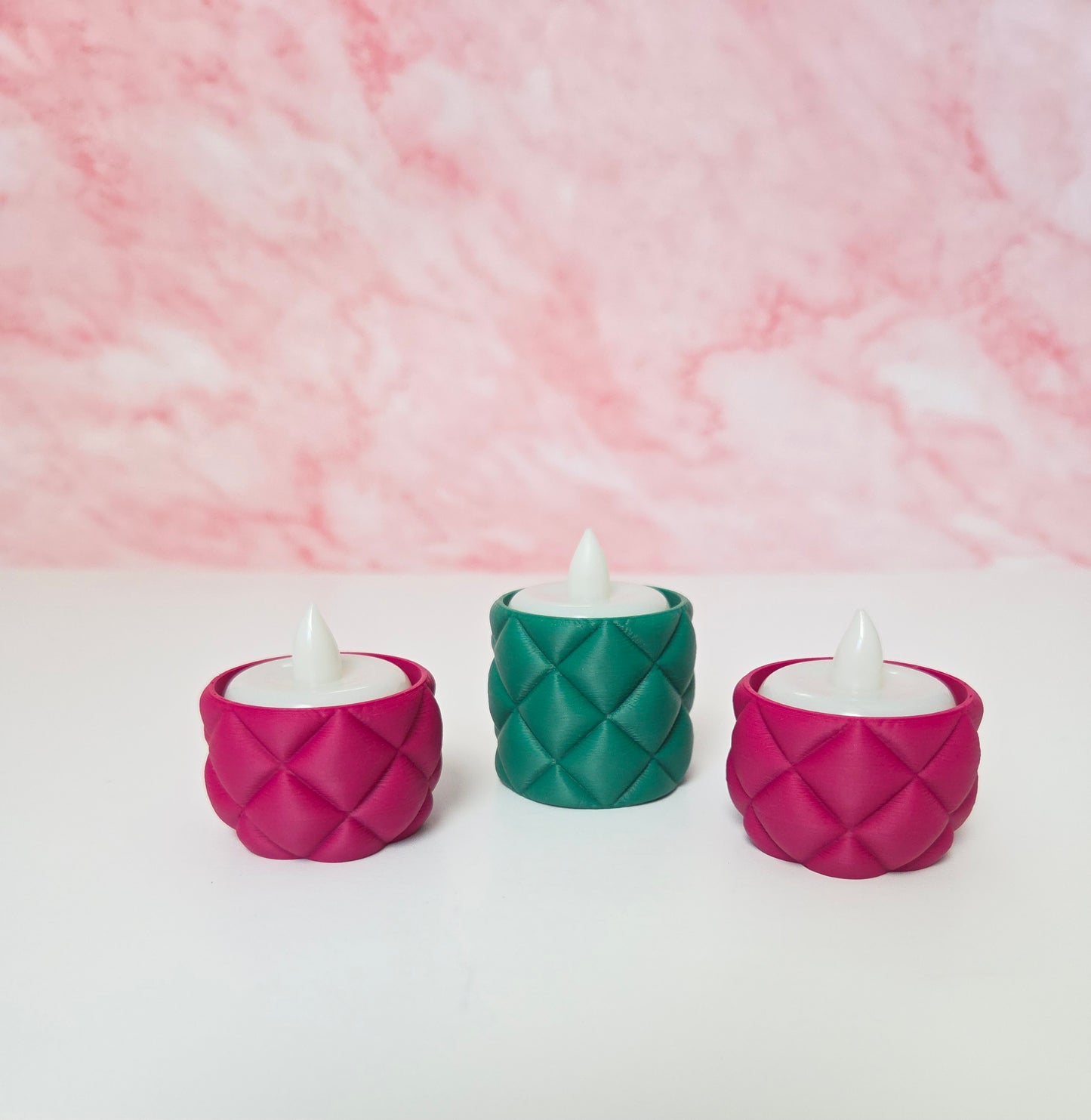Set of 3 Quilted Pillow Style LED Tea Light Holders