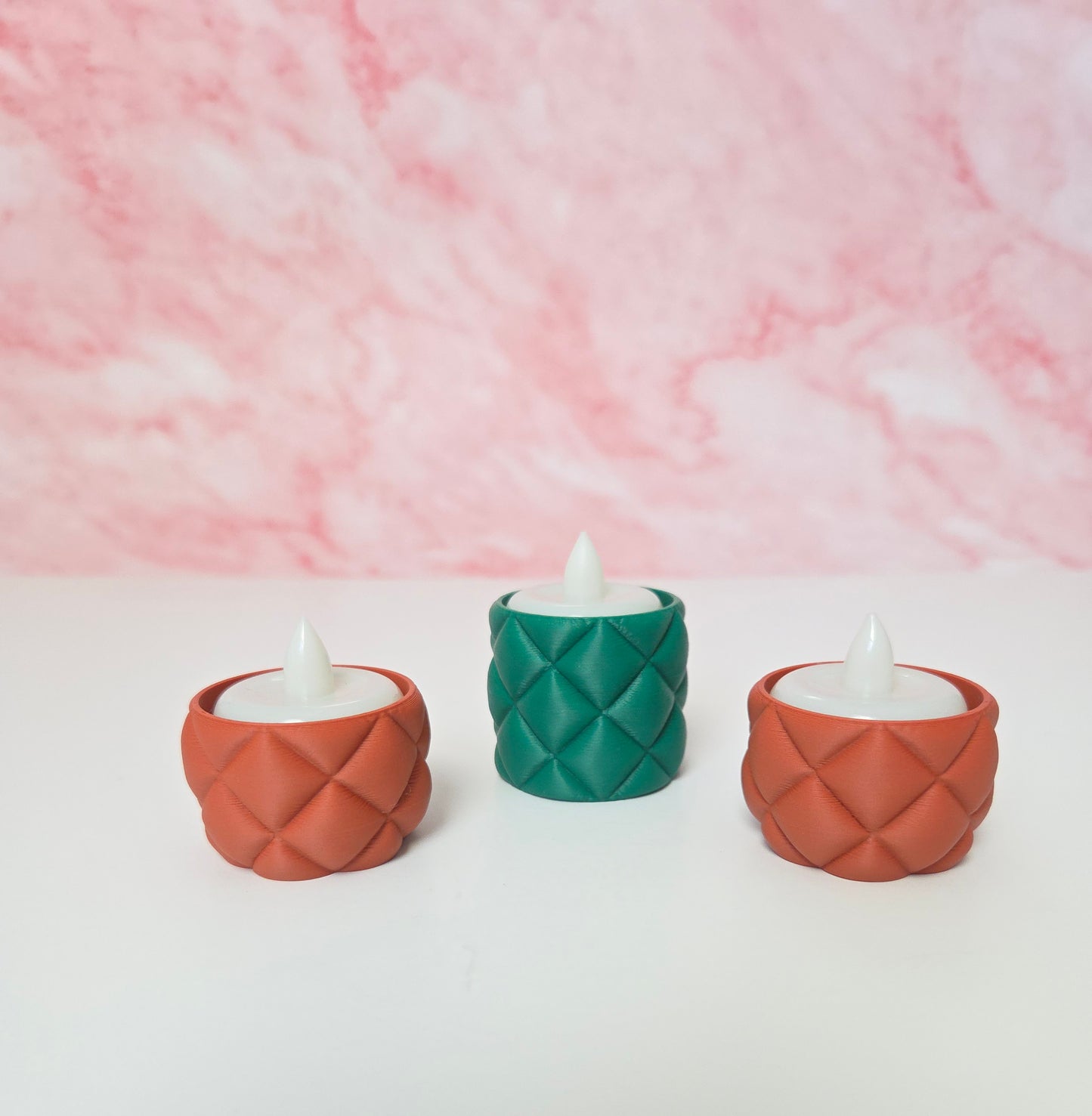 Set of 3 Quilted Pillow Style LED Tea Light Holders
