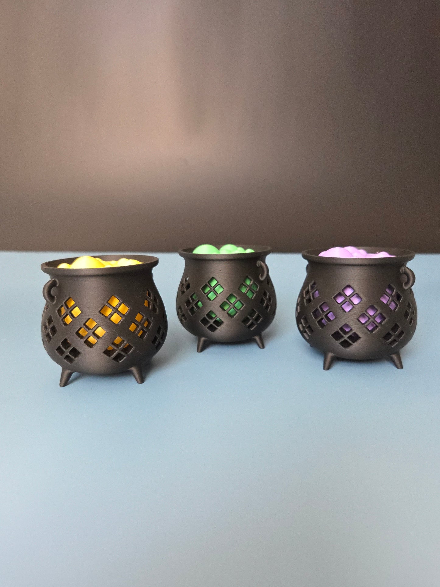 Set of 3 Halloween Cauldron LED Tea Light Holders
