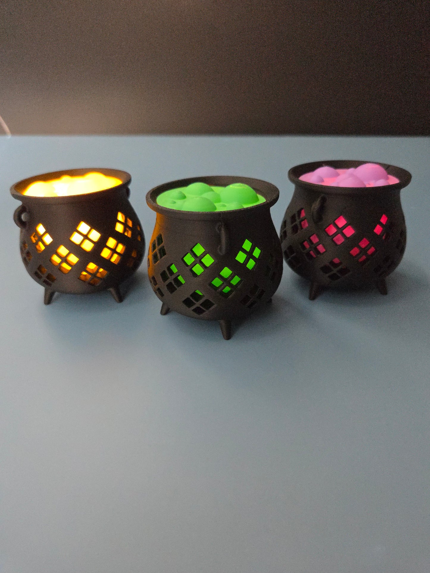 Set of 3 Halloween Cauldron LED Tea Light Holders