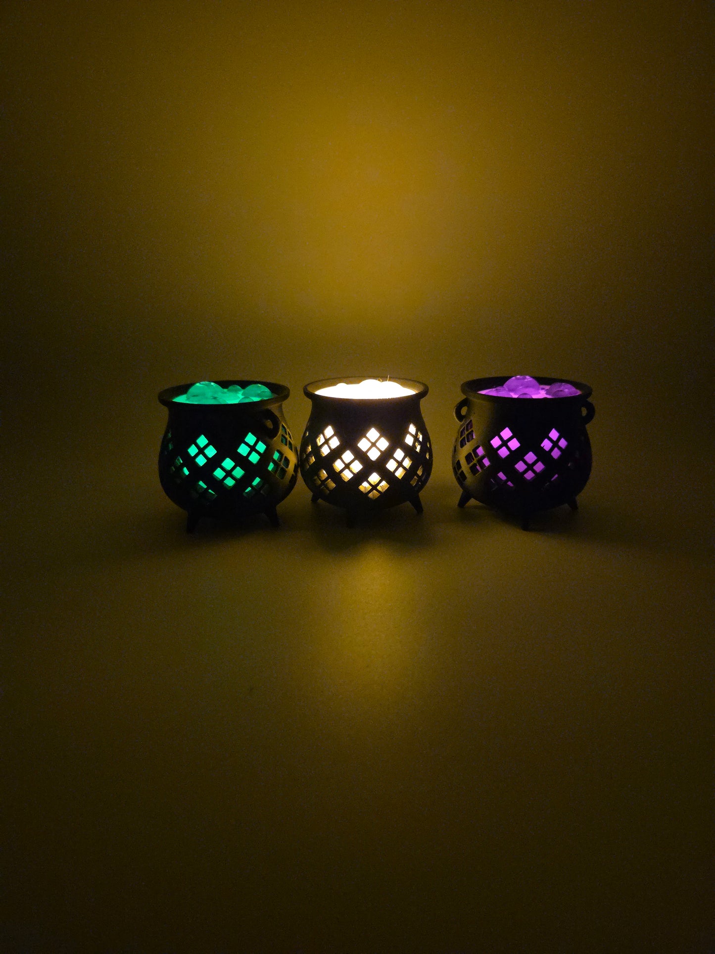 Set of 3 Halloween Cauldron LED Tea Light Holders