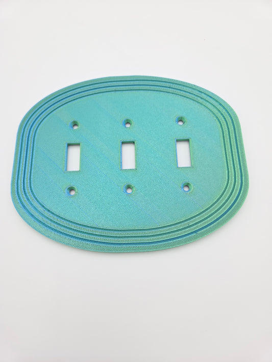 OUTLET: Tripple toggle oval with stripes BLUE GREEN SILK