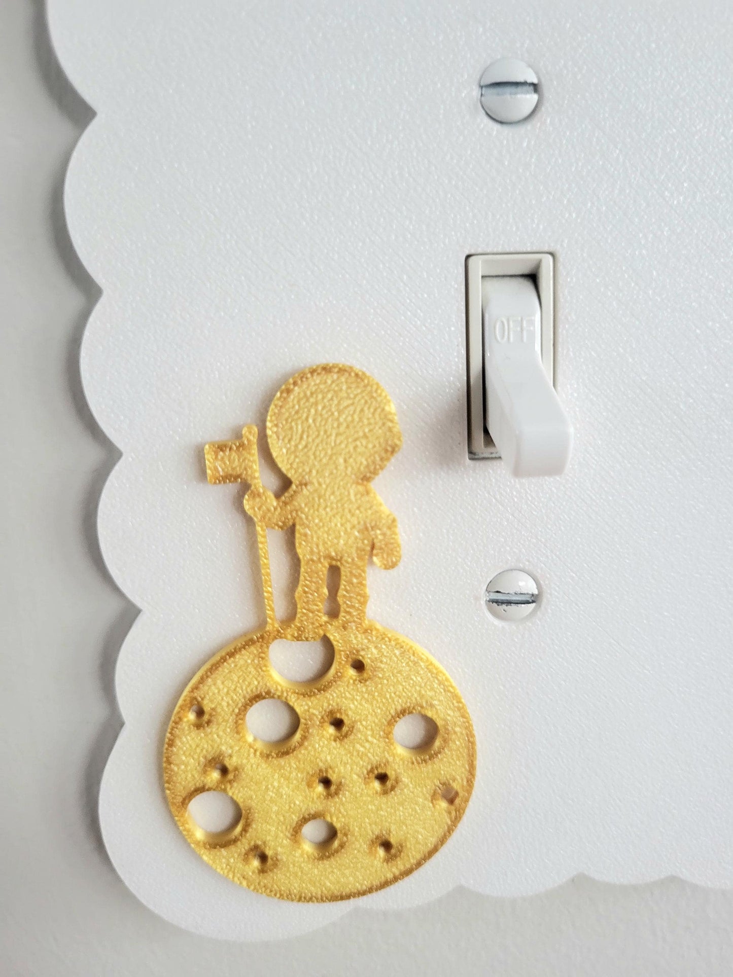 Boy on the Moon Light Switch Cover, Cloudy Wall Plate For Nursery, Wavy Unique Switch For Kids, Baby Shower Gift, Scalloped Switch Cover
