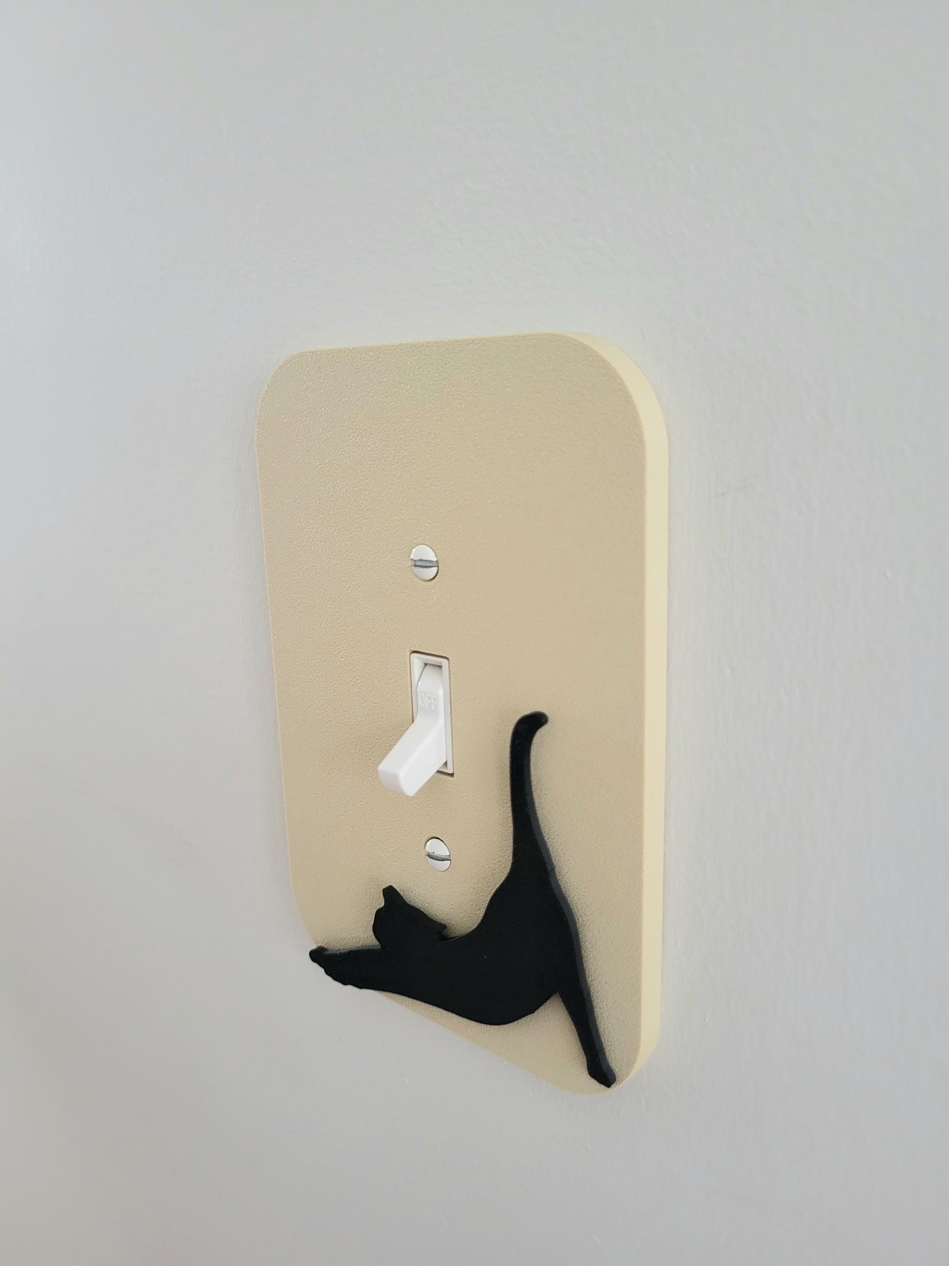 Light Switch Cover With Streching Cat Accent, Wall Plate Cover, Mid Century Modern, Unique Switch Plate Design, Home Decor, Kitten Light Switch