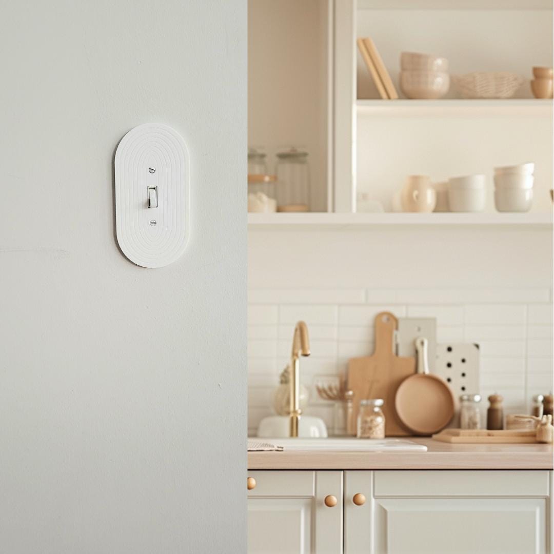 Oval Light Switch Cover With Delicate Stripes, Wall Plate Cover, Mid Century Modern, Unique Switch Plate Design, Decorative Wall Plate,