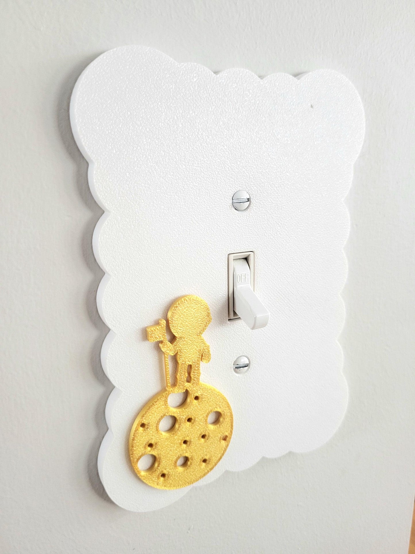 Boy on the Moon Light Switch Cover, Cloudy Wall Plate For Nursery, Wavy Unique Switch For Kids, Baby Shower Gift, Scalloped Switch Cover