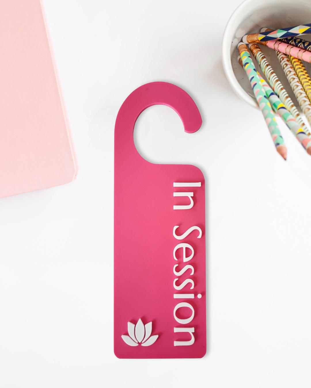 therapist door sign, salon sign, salon accessories, privacy sign, office door hanger, lash tech artist, in session sign, in session door sign, door sign, door hanger, door handle sign, do not disturb, beauty room decor, session in progress door knob sign