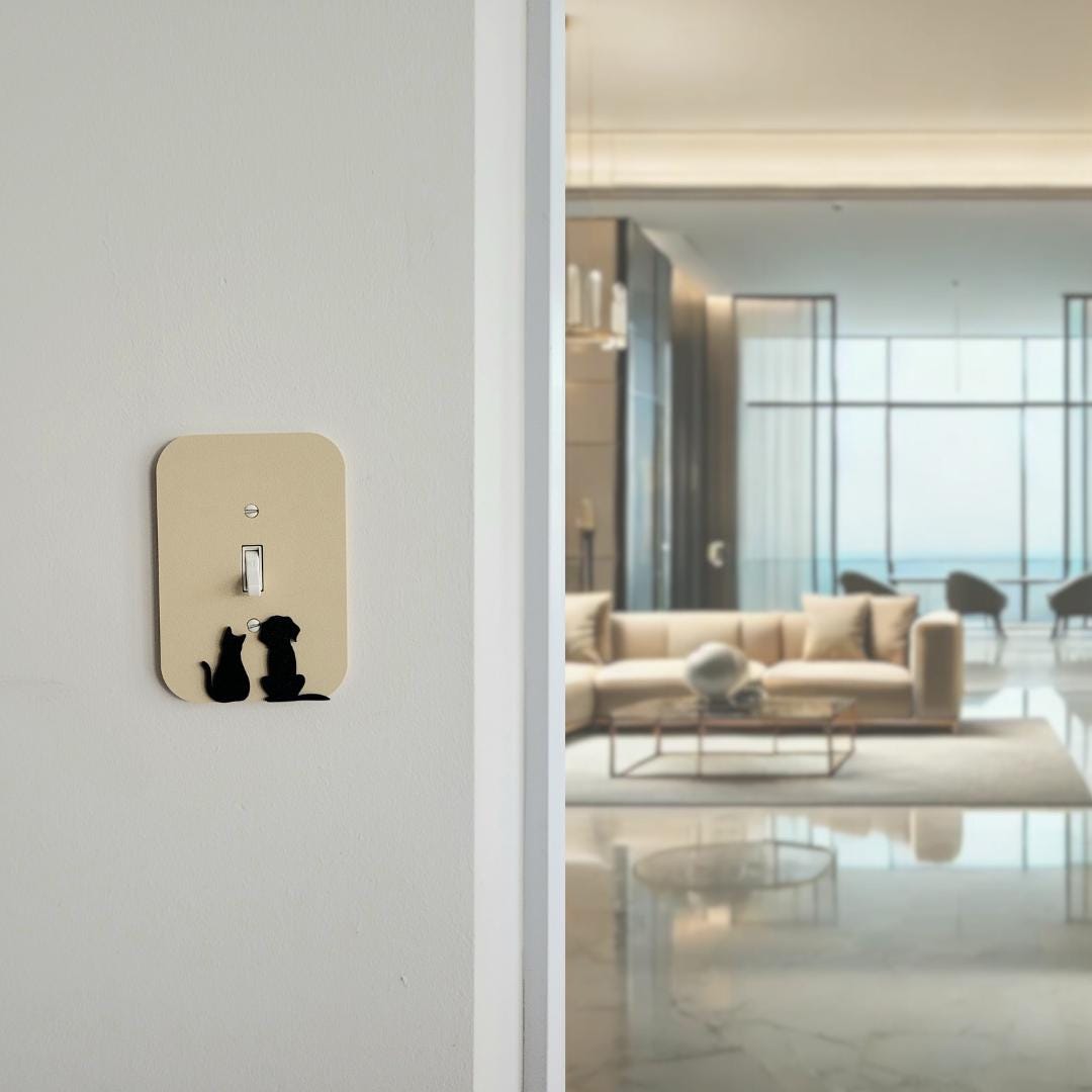Dog and Cat Together Light Switch Cover – Cute Pet Wall Plate for Animal Lovers, Unique Switch Plate Design, Home Decor, Kitten Dog Light Switch