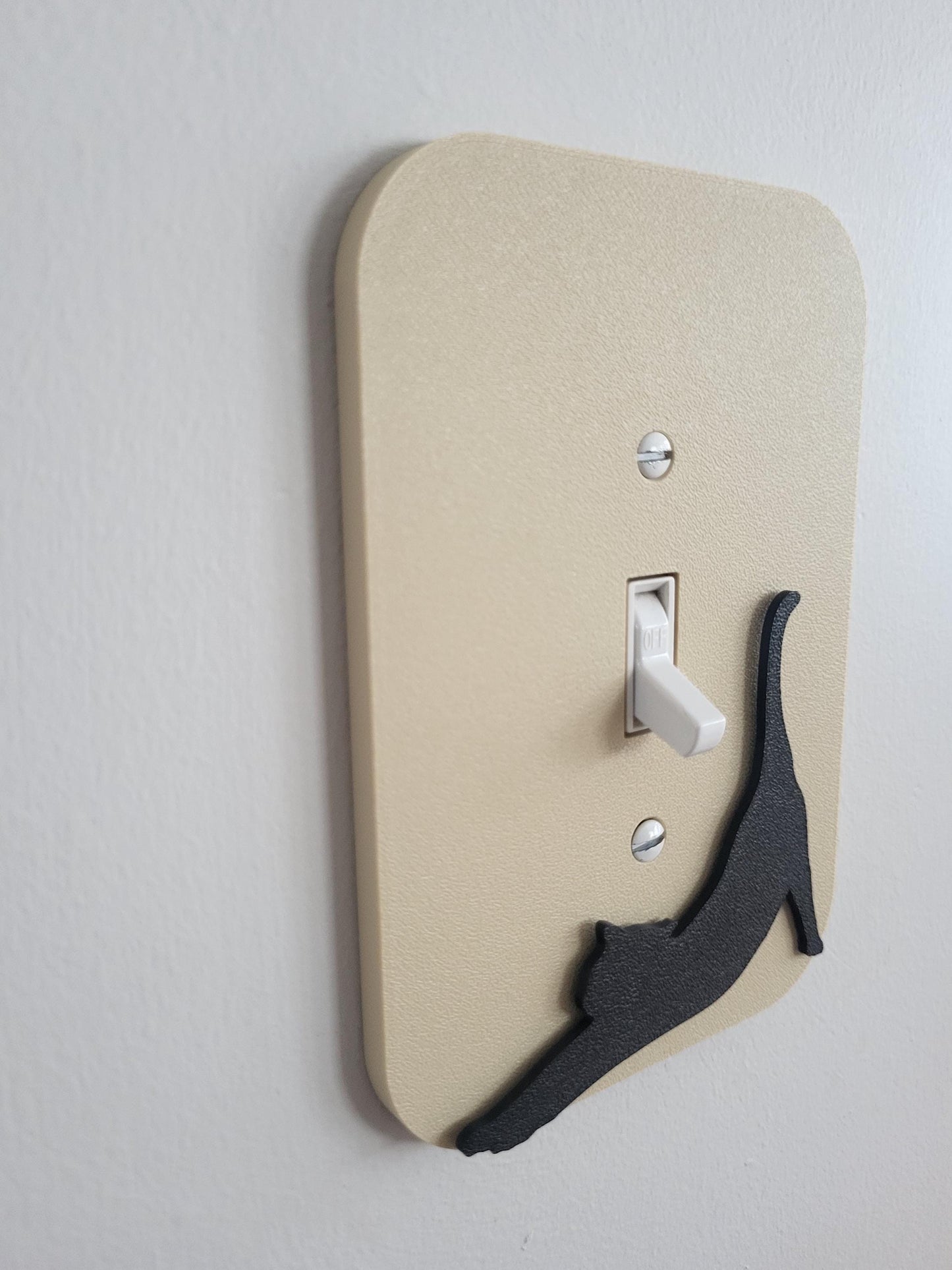 Light Switch Cover With Streching Cat Accent, Wall Plate Cover, Mid Century Modern, Unique Switch Plate Design, Home Decor, Kitten Light Switch