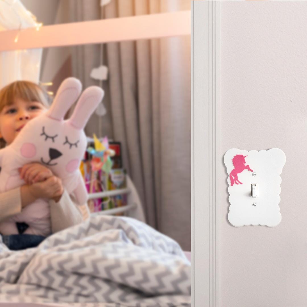 Light Switch Cover with Pink Unicorn, Scalloped Wall Plate, Unique Switch, For Kids Room, Home Decor, Baby Shower Gift,
