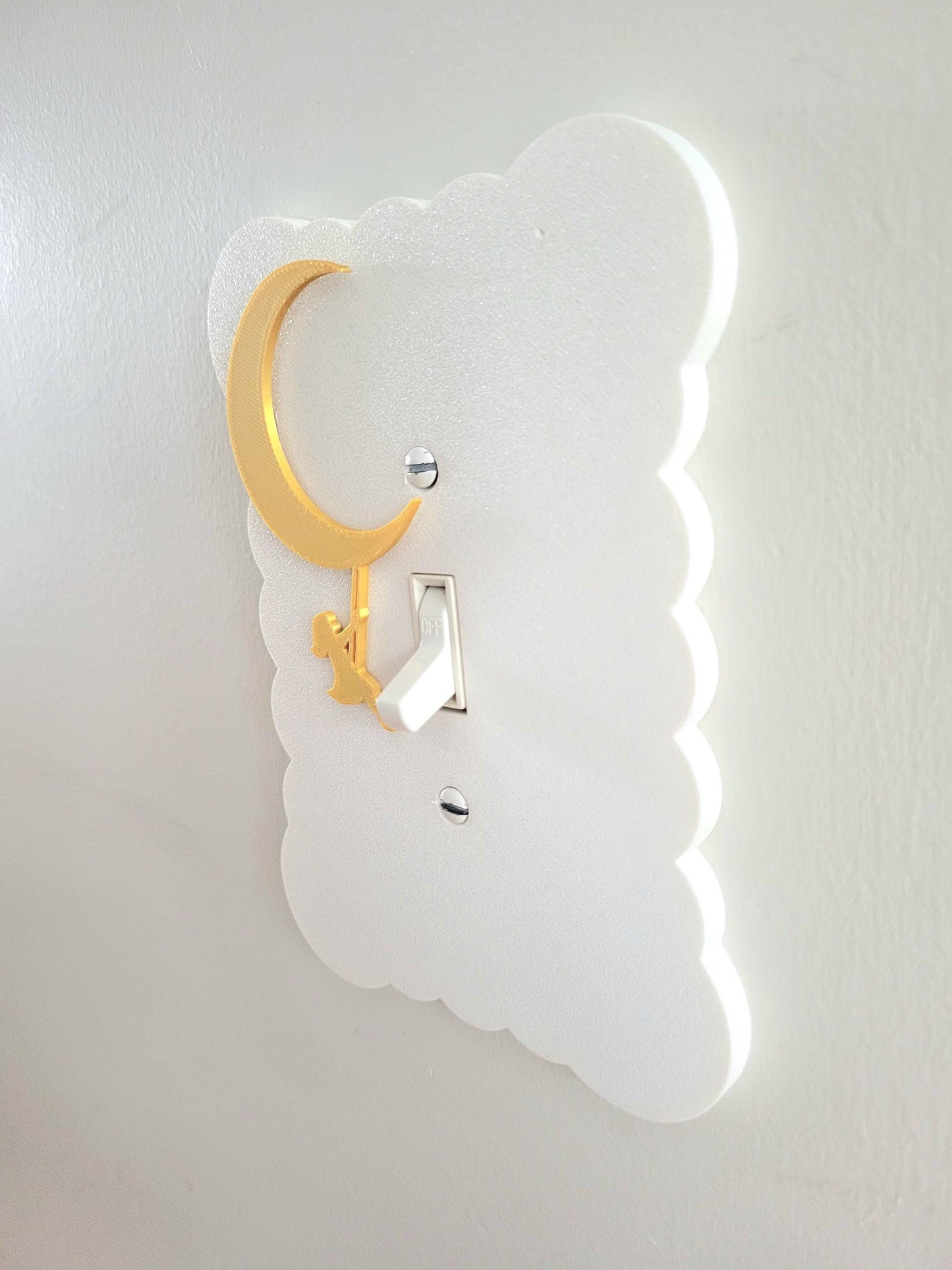 Moon and Girl on the Swing Light Switch Cover, Cloudy Wall Plate For Nursery, Wavy toggle switch, Unique Switch For Kids, Baby Shower Gift,