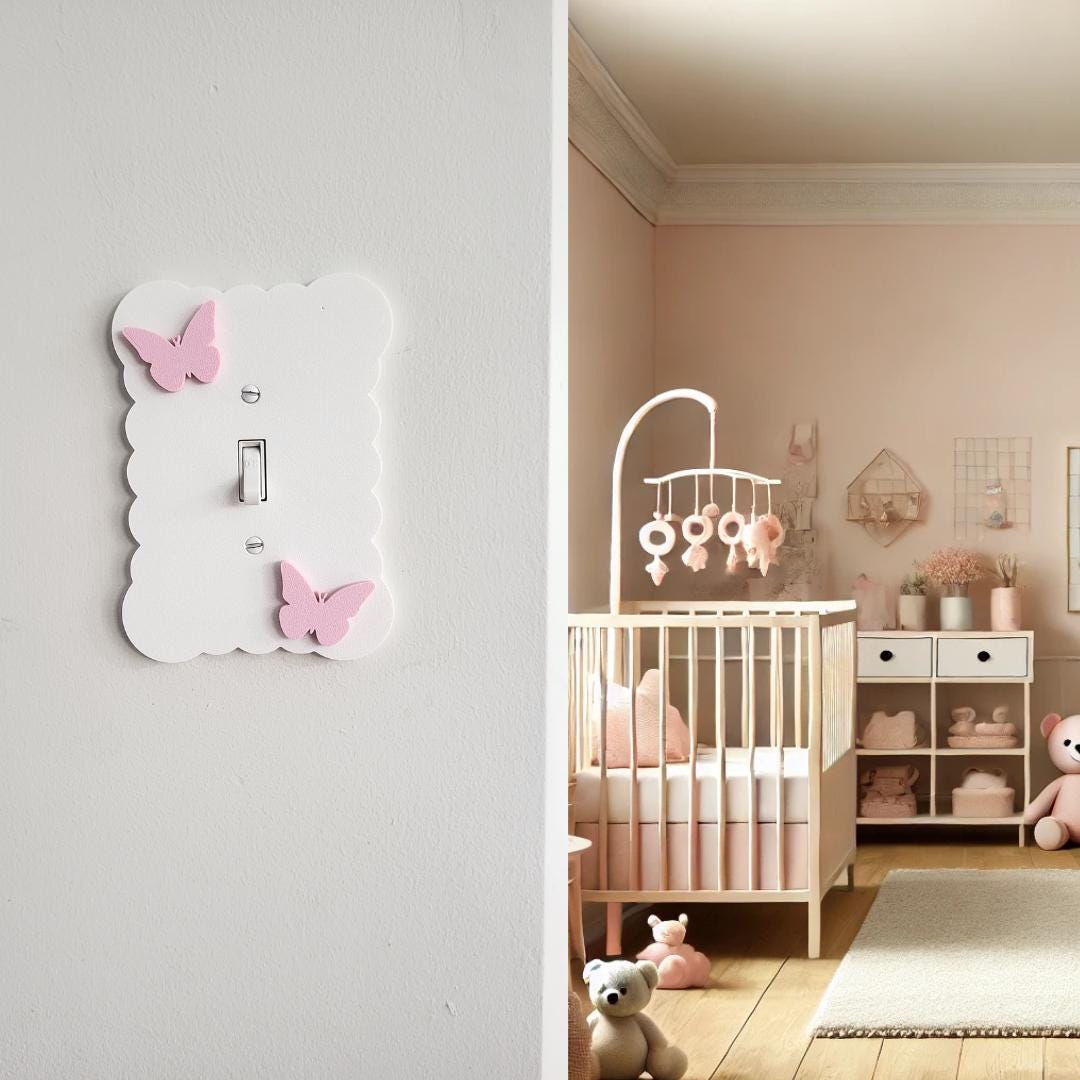 Cloudy Light Switch Cover With Butterflies, Scalloped Wall Plate, Unique Switch, For Kids Room, Wavy Switch Cover, Cloud Rocker Switch, Baby Shower Gift