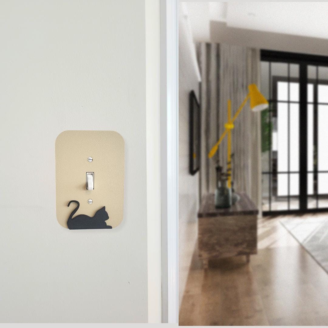 Light Switch Cover With A Resting Cat Wall Plate Cover, Mid Century Modern, Unique Switch Plate Design, Home Decor, Kitten Light Switch