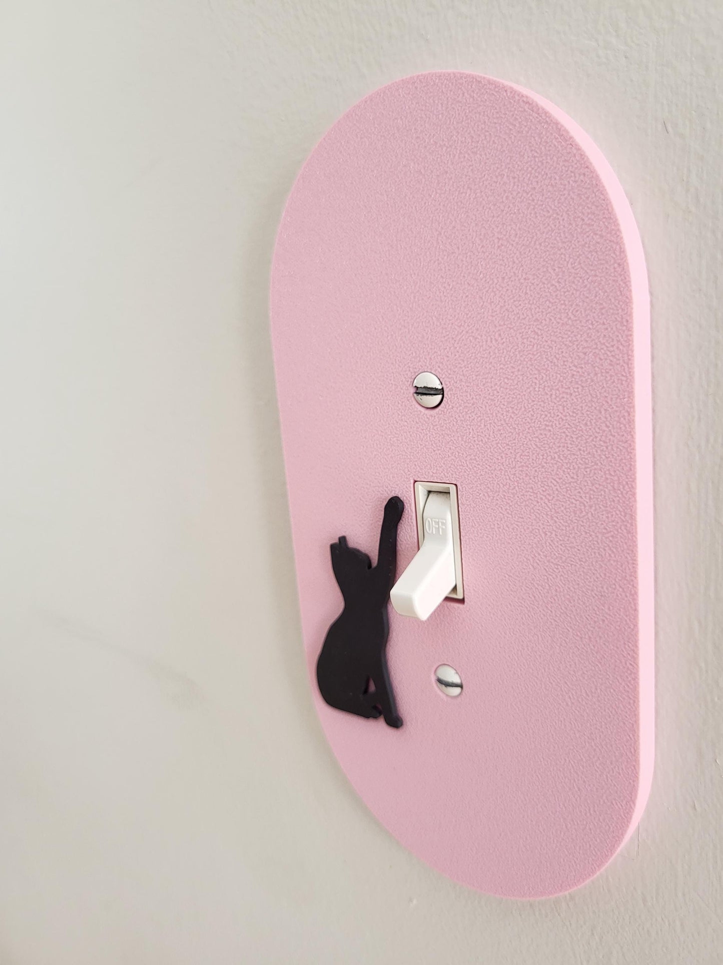 Oval Light Switch Cover With Cat Switching Off The Light , Wall Plate Cover, Mid Century Modern, Unique Switch Plate Design, Home Decor, Kitten Light Switch