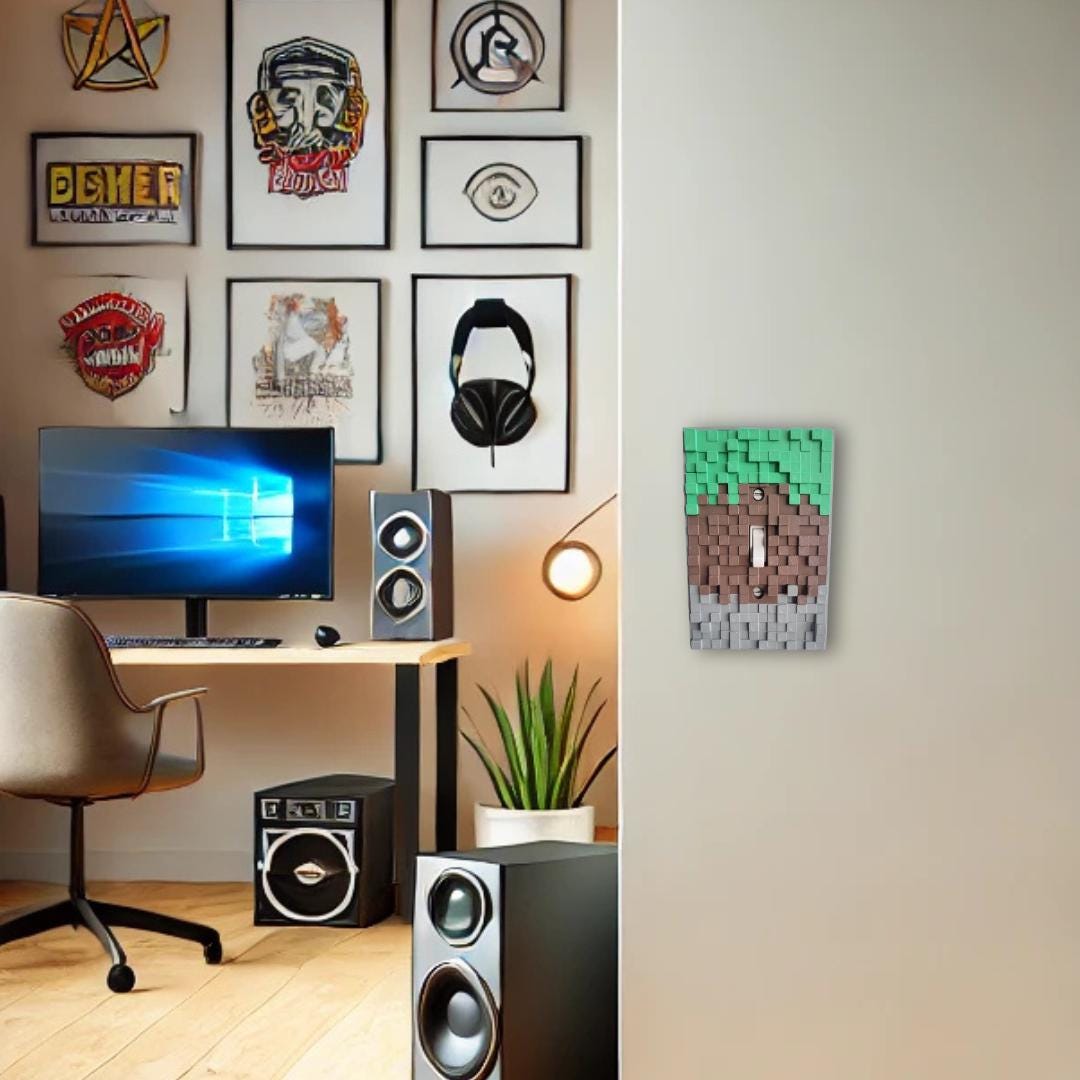 Gaming-Inspired Light Switch Cover - Pixel Block Design for Kids & Gamers, Fun and Custom Wall Plate Cover, Room Home Decor, Rocker, Outlet