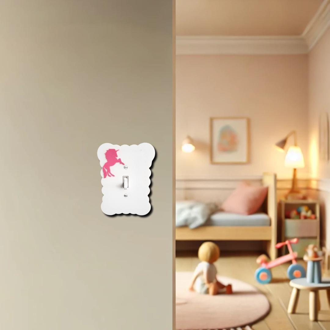 Light Switch Cover with Pink Unicorn, Scalloped Wall Plate, Unique Switch, For Kids Room, Home Decor, Baby Shower Gift,