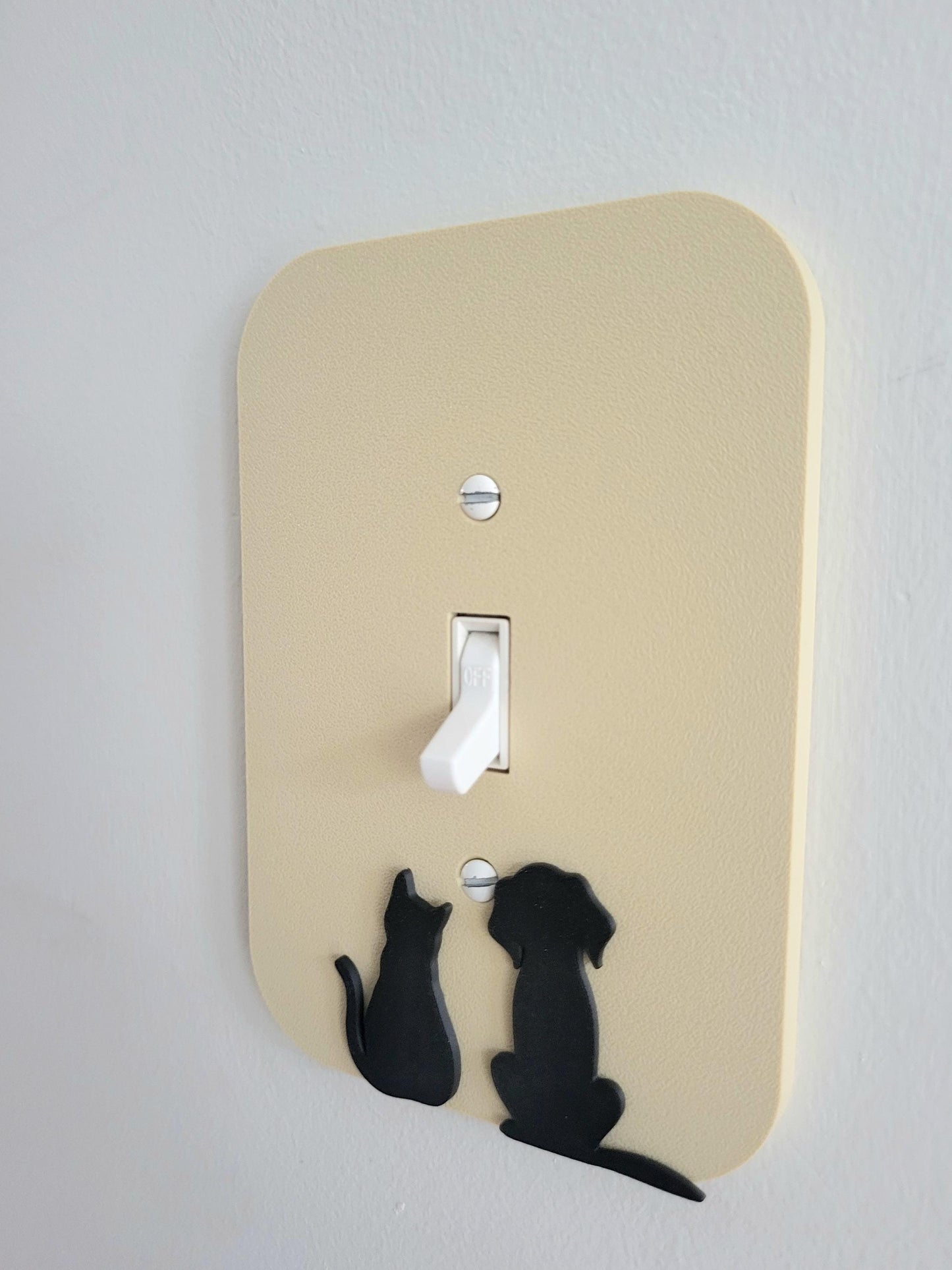 Dog and Cat Together Light Switch Cover – Cute Pet Wall Plate for Animal Lovers, Unique Switch Plate Design, Home Decor, Kitten Dog Light Switch