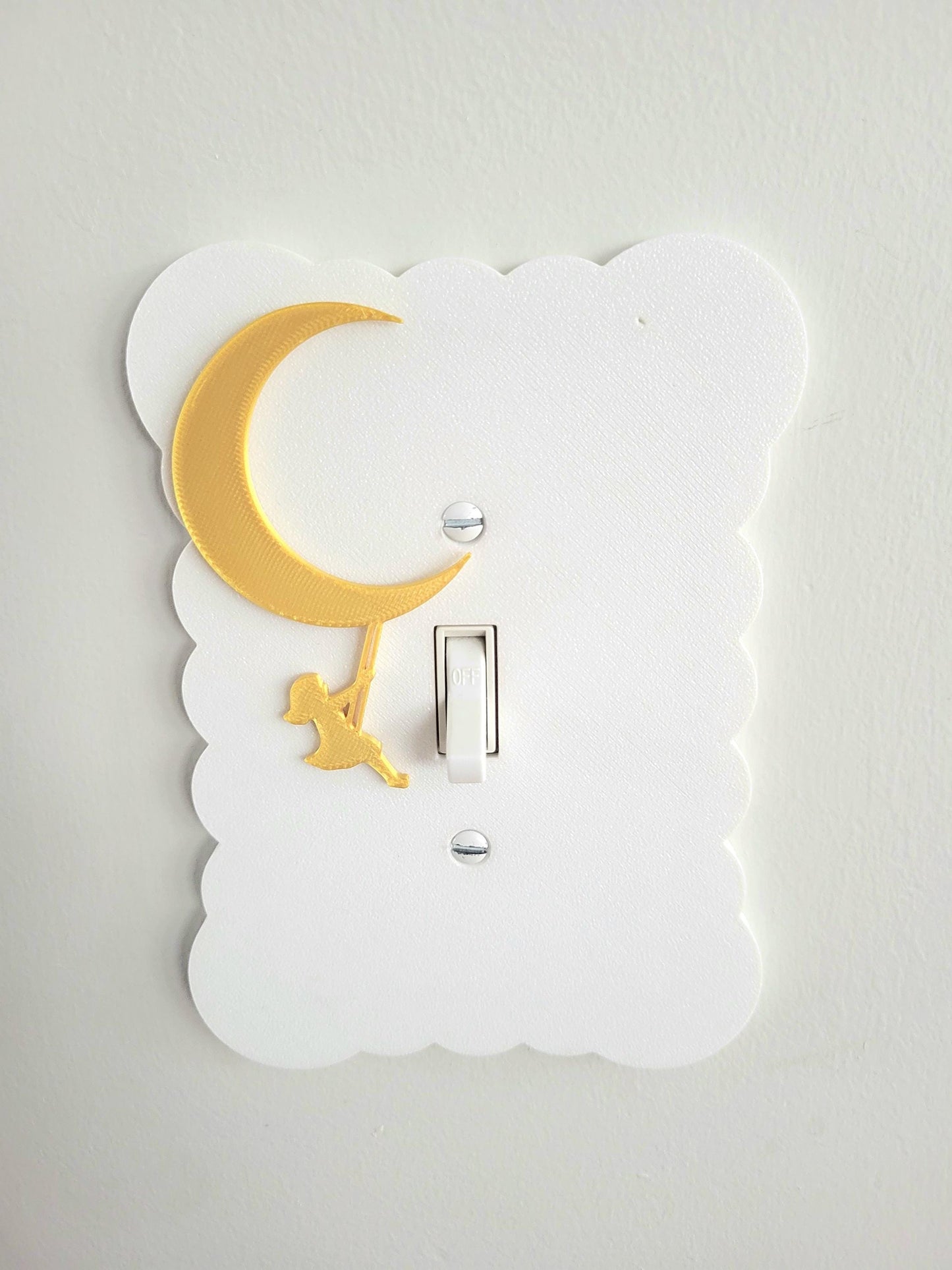 Moon and Girl on the Swing Light Switch Cover, Cloudy Wall Plate For Nursery, Wavy toggle switch, Unique Switch For Kids, Baby Shower Gift,