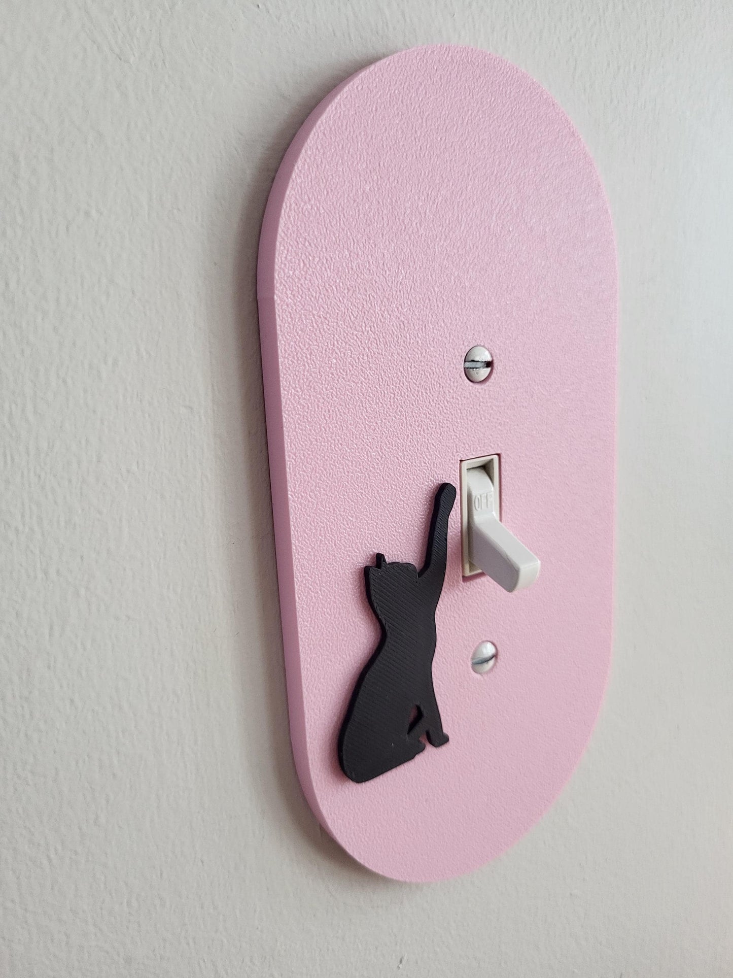 Oval Light Switch Cover With Cat Switching Off The Light , Wall Plate Cover, Mid Century Modern, Unique Switch Plate Design, Home Decor, Kitten Light Switch