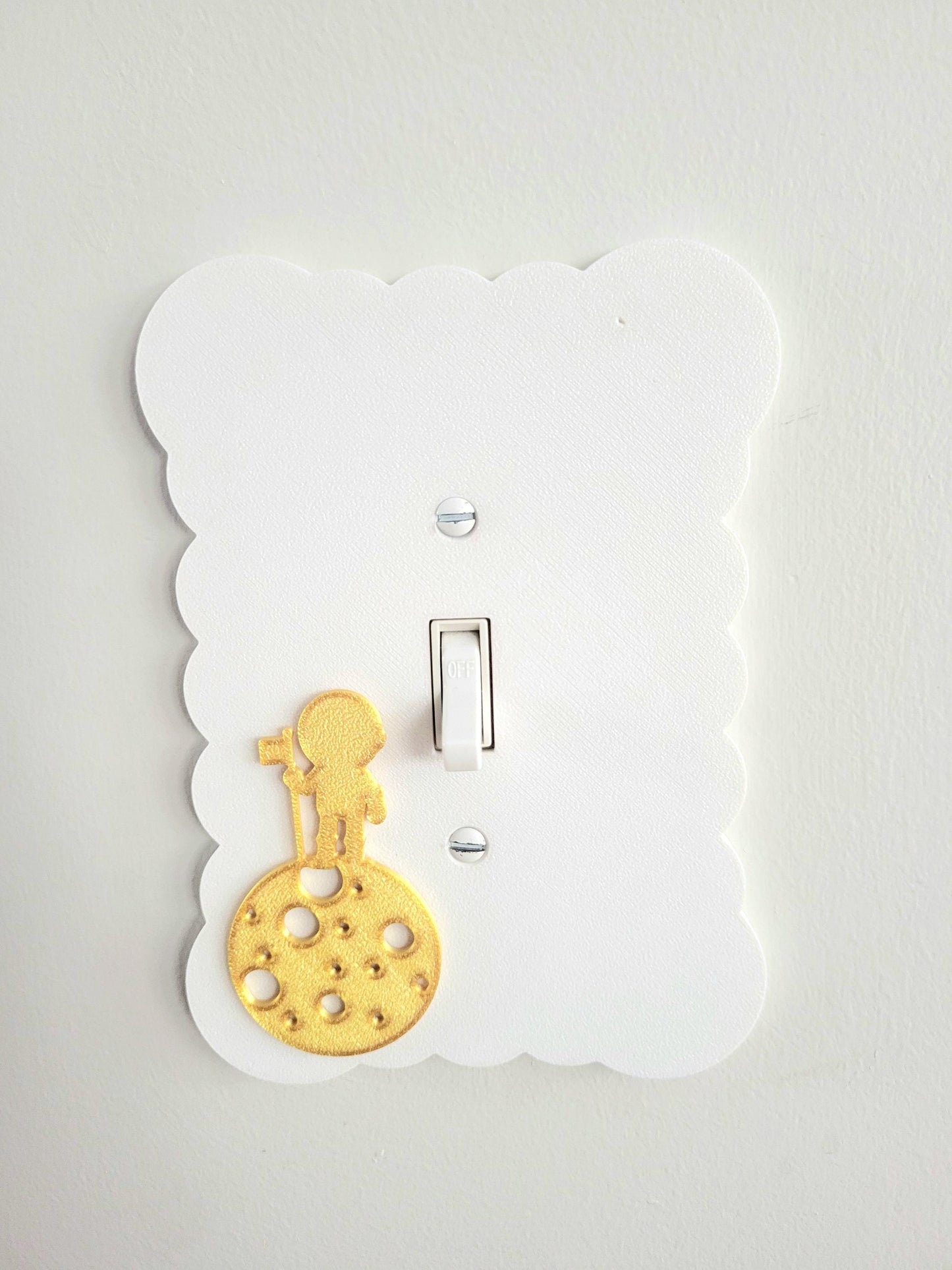 Boy on the Moon Light Switch Cover, Cloudy Wall Plate For Nursery, Wavy Unique Switch For Kids, Baby Shower Gift, Scalloped Switch Cover
