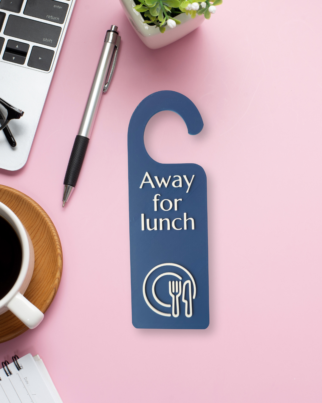 lunch break sign,
away for lunch,
office door sign,
door hanger sign,
do not disturb,
employee break sign,
workspace decor,
office decor,
business door sign,
breakroom sign,
workplace signage,
office privacy sign,
funny office sign,