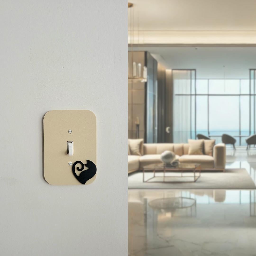 Light Switch Cover With Heart- Shaped Cat Accent, Wall Plate Cover, Mid Century Modern, Unique Switch Plate Design, Home Decor, Kitten Light Switch