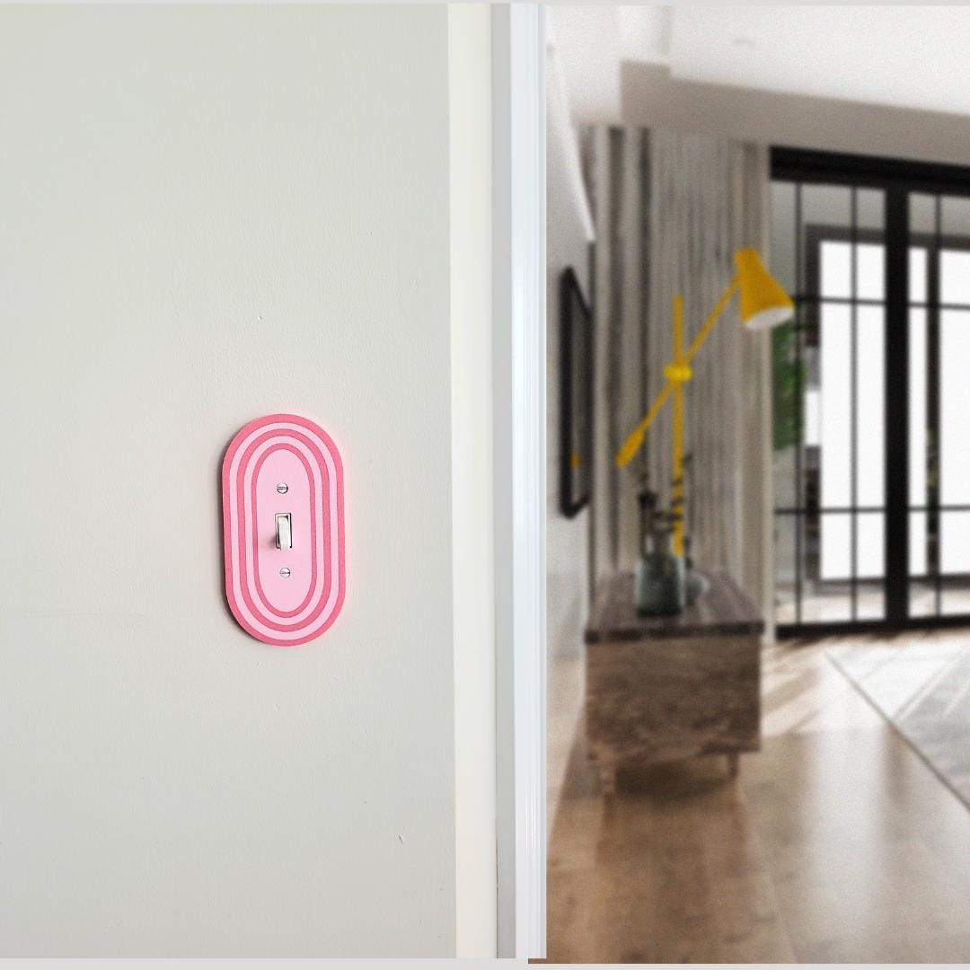 Oval Light Switch Cover With Stripes, Wall Plate Cover, Mid Century Modern, Unique Switch Plate Design, Decorative Wall Plate, Home Decor