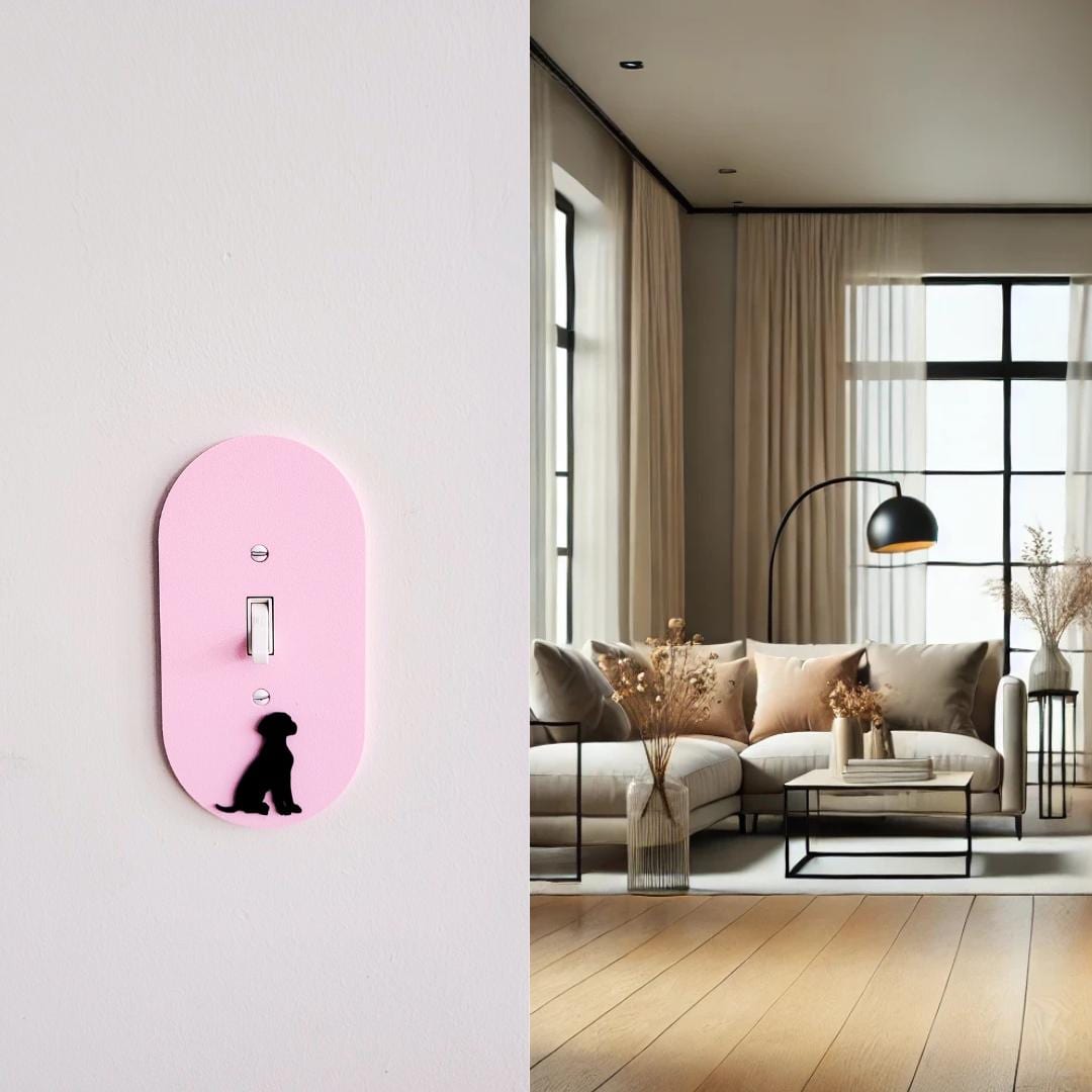 Oval Light Switch Cover With Dog Accent, Wall Plate Cover, Mid Century Modern, Unique Switch Plate Design, Home Decor, Dog Light Switch