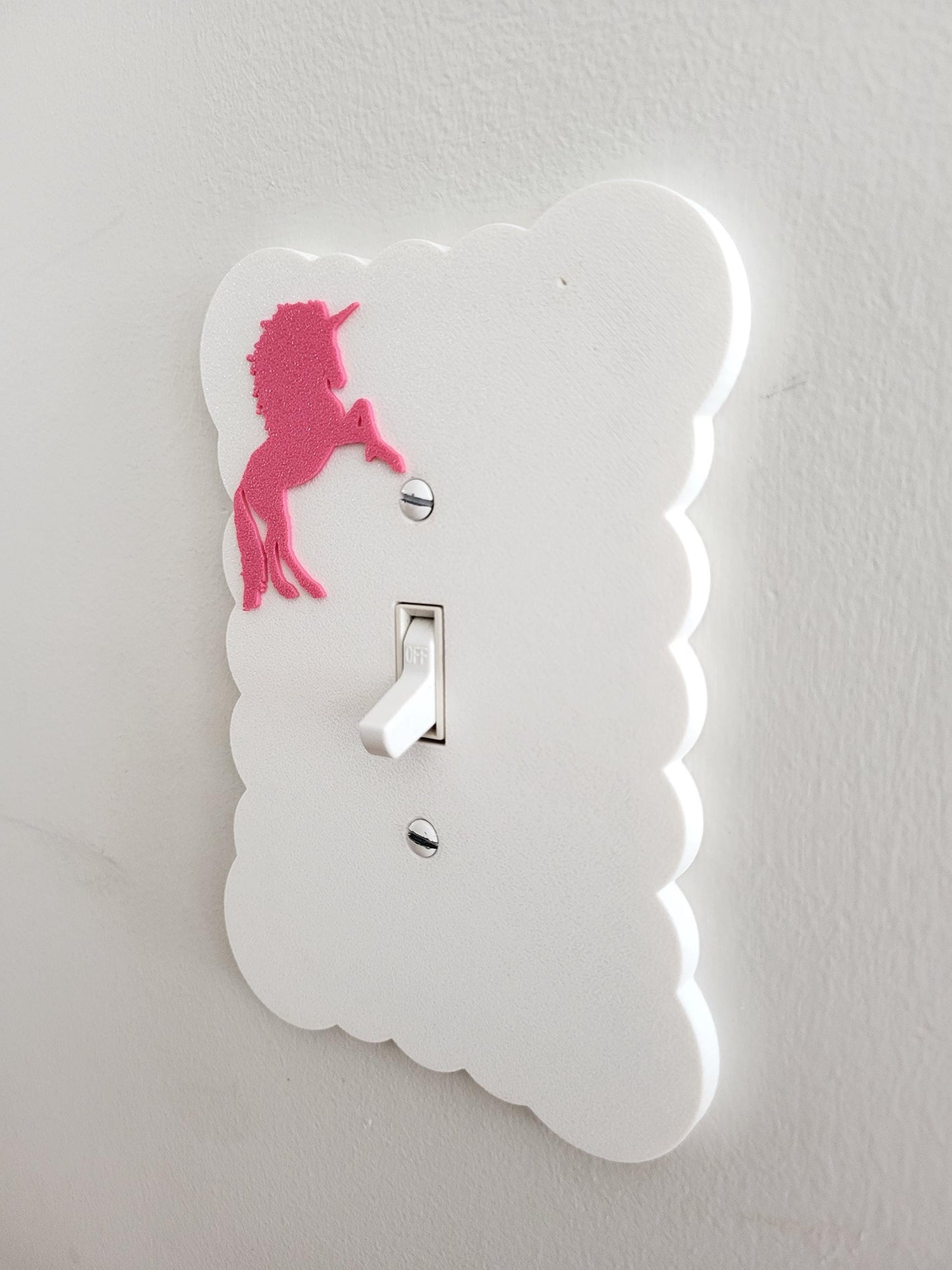 Light Switch Cover with Pink Unicorn, Scalloped Wall Plate, Unique Switch, For Kids Room, Home Decor, Baby Shower Gift,