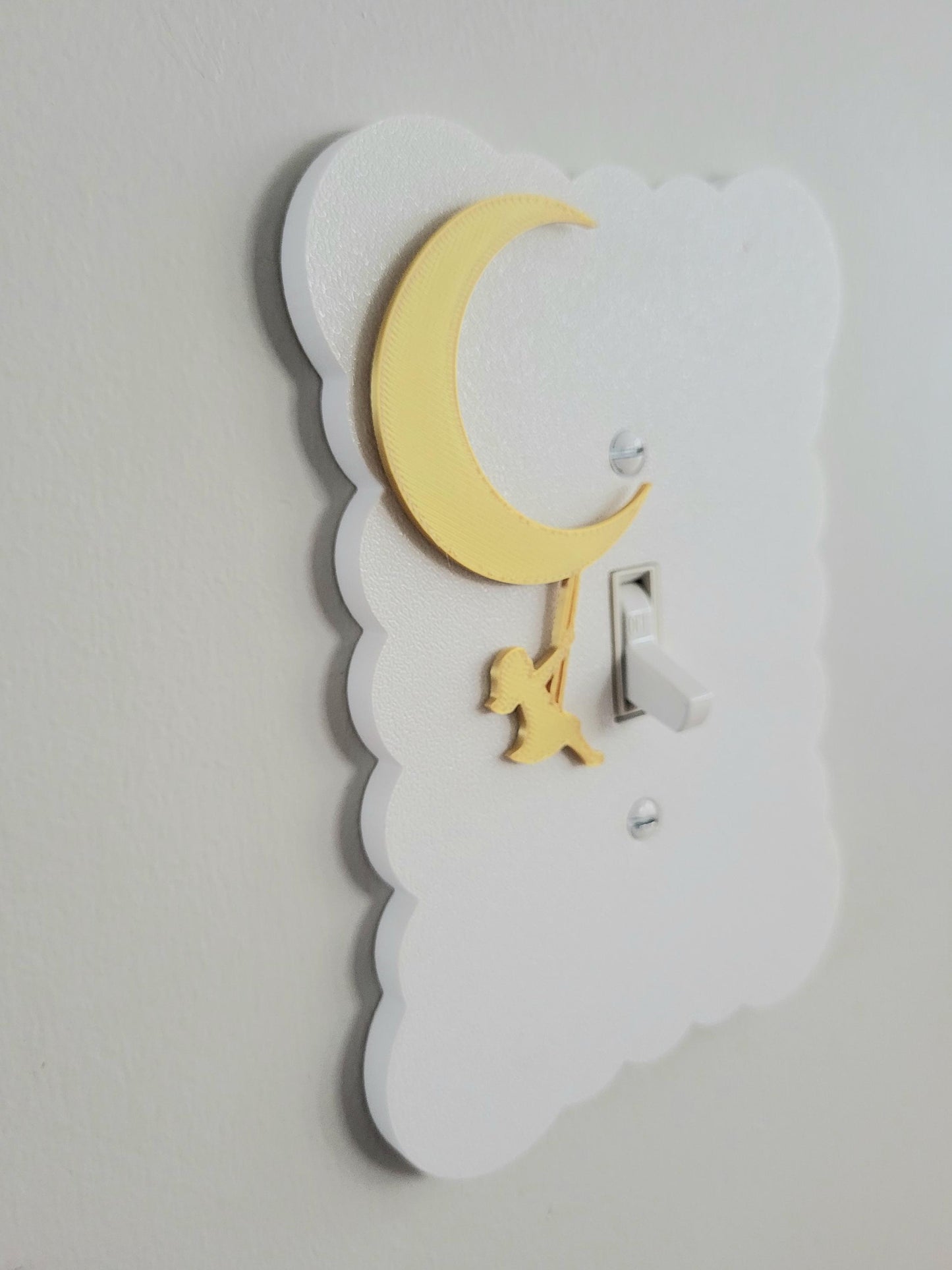 Moon and Girl on the Swing Light Switch Cover, Cloudy Wall Plate For Nursery, Wavy toggle switch, Unique Switch For Kids, Baby Shower Gift,