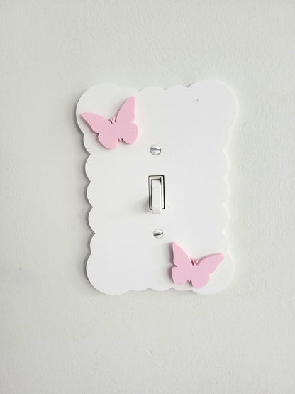 Cloudy Light Switch Cover With Butterflies, Scalloped Wall Plate, Unique Switch, For Kids Room, Wavy Switch Cover, Cloud Rocker Switch, Baby Shower Gift