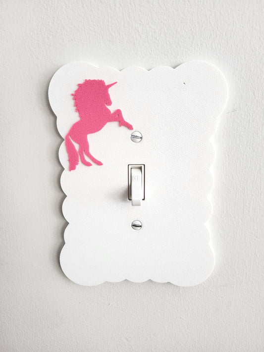 Light Switch Cover with Pink Unicorn, Scalloped Wall Plate, Unique Switch, For Kids Room, Home Decor, Baby Shower Gift,
