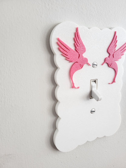 Light Switch Cover with Pink Birds, Scalloped Wall Plate, Unique Switch, For Kids Room, Wavy Switch Cover, Baby Shower Gift, Rocker Switch