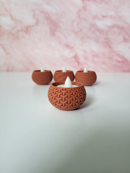 Set of 4 Round Patterned Votive LED Tea Light Candle Holder