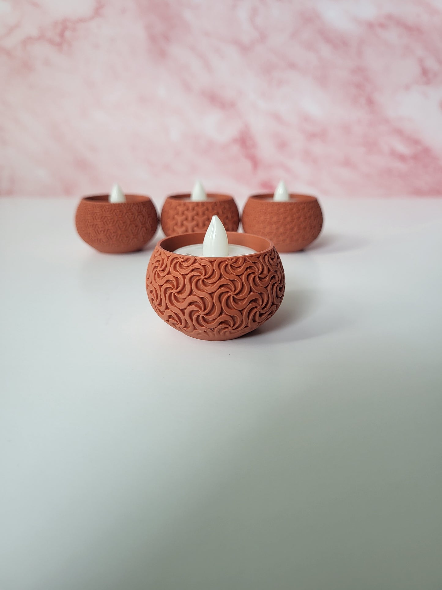 Set of 4 Round Patterned Votive LED Tea Light Candle Holder