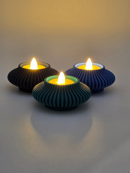Set of 3 Modern Ribbed Tea Light Candle Holder