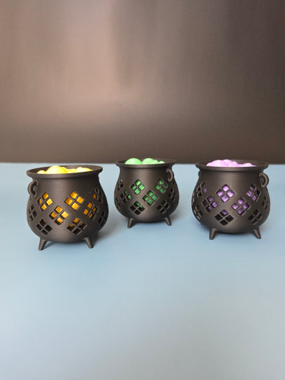 Set of 3 Halloween Cauldron LED Tea Light Holders