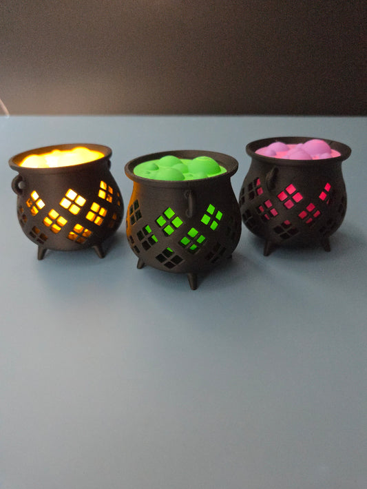 Set of 3 Halloween Cauldron LED Tea Light Holders