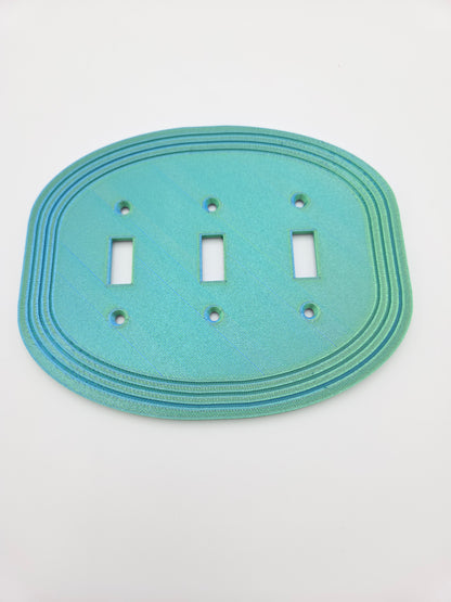 OUTLET: Tripple toggle oval with stripes BLUE GREEN SILK