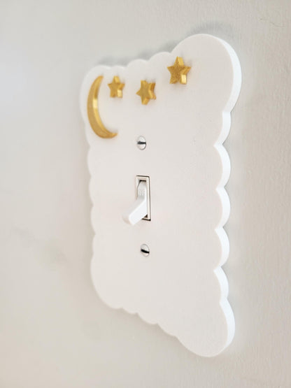 Moon and Stars Light Switch Cover, Cloudy Wall Plate For Nursery, Wavy Scalloped Switch Cover, Unique Switch For Kids Room, Personalized