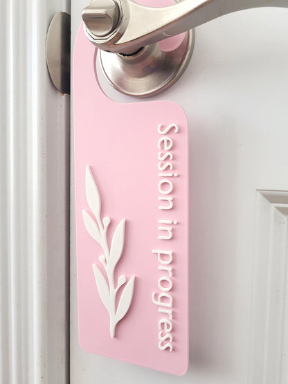 therapist door sign, salon sign, salon accessories, privacy sign, office door hanger, lash tech artist, in session sign, in session door sign, door sign, door hanger, door handle sign, do not disturb, beauty room decor, session in progress door knob sign
