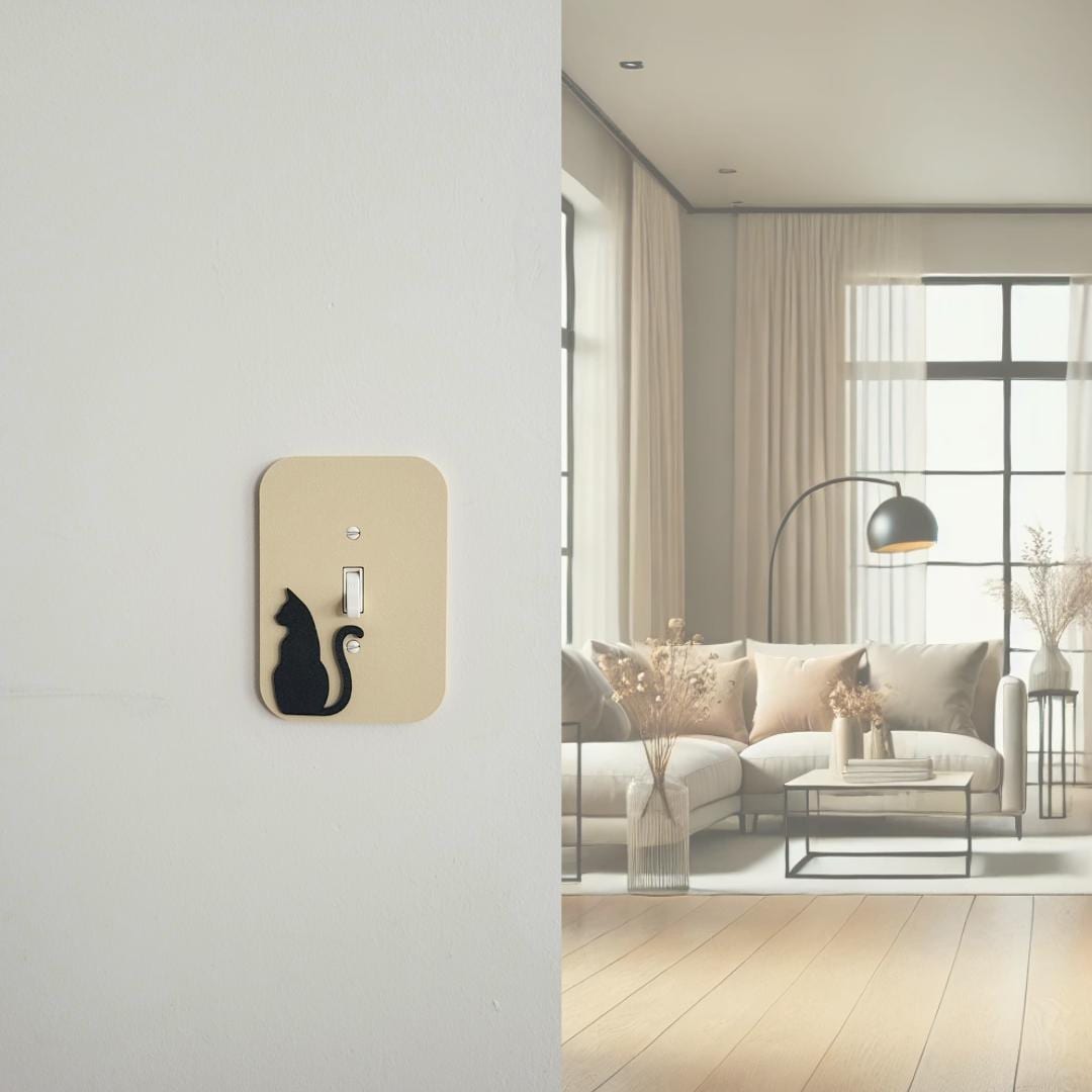 Light Switch Cover With Sitting Cat With Tail Accent, Wall Plate Cover, Mid Century Modern, Unique Switch Plate Design, Home Decor, Kitten Light Switch