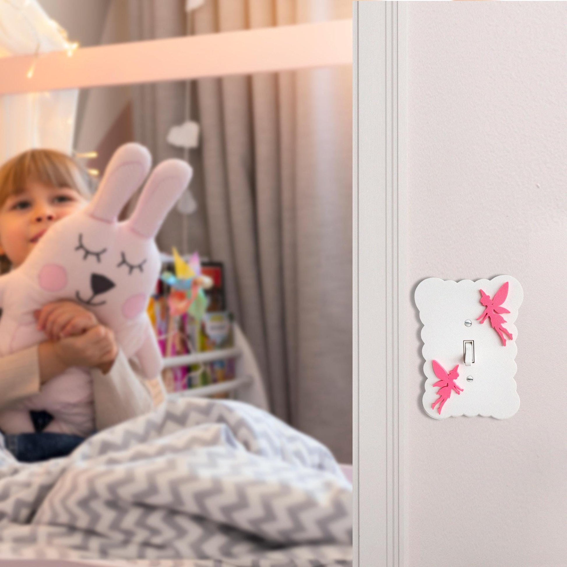 Wavy Light Switch Cover with Flying Fairies, Cloudy Light Switch, Scalloped Fairy Wall Plate, Unique Switch, For Kids Room, Baby Shower Gift