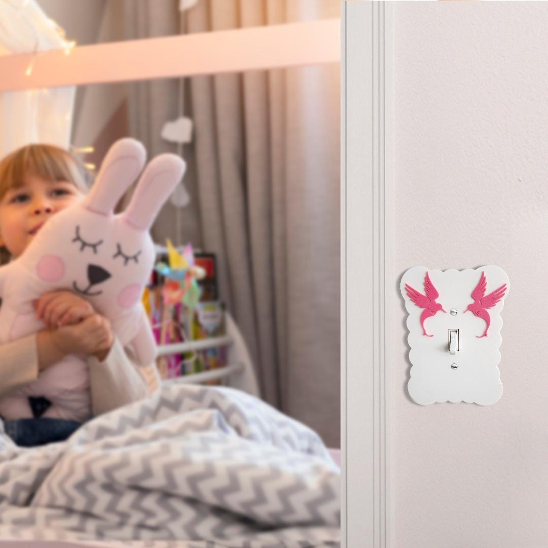 Light Switch Cover with Pink Birds, Scalloped Wall Plate, Unique Switch, For Kids Room, Wavy Switch Cover, Baby Shower Gift, Rocker Switch