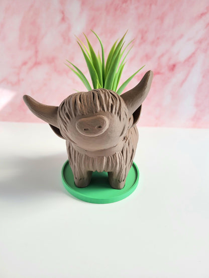 Cute Mini Animal Pot for Succulents & Cacti – Farmhouse Style Decor, Cow Planter, Highland Cow Planter