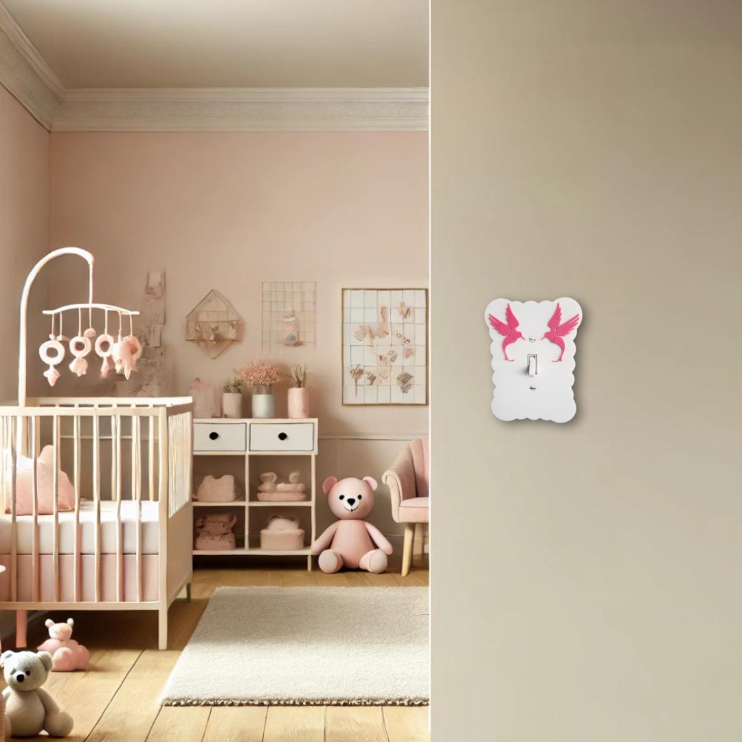 Light Switch Cover with Pink Birds, Scalloped Wall Plate, Unique Switch, For Kids Room, Wavy Switch Cover, Baby Shower Gift, Rocker Switch